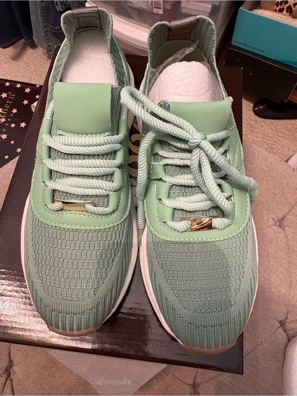 Women's Mint Green Knit Lace-Up Sneakers
